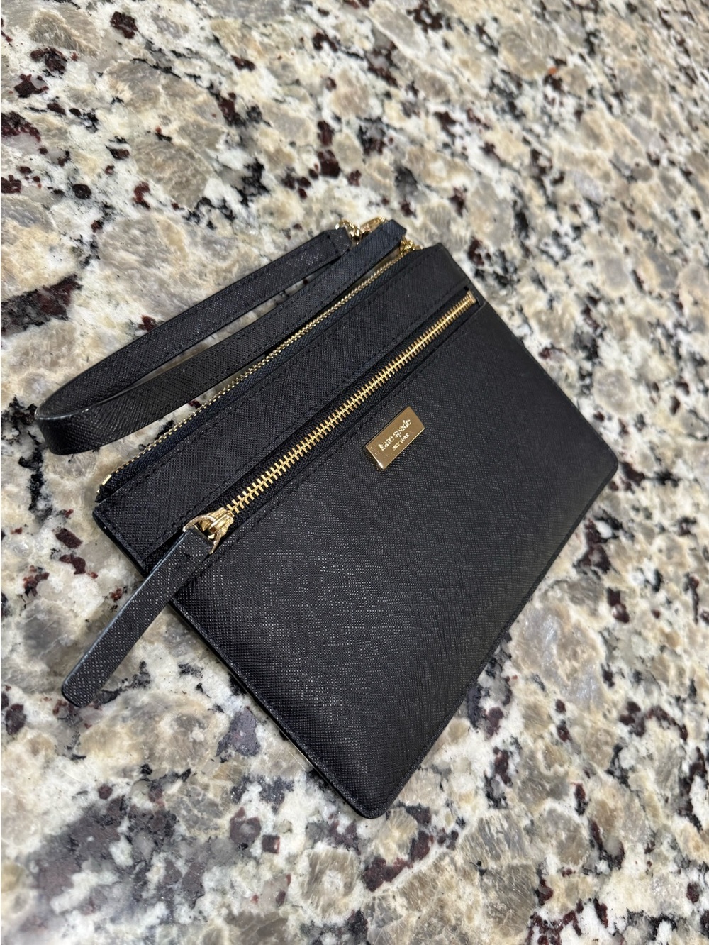 Kate Spade Black Saffiano Double-Zip Wristlet Gold Hardware NWT